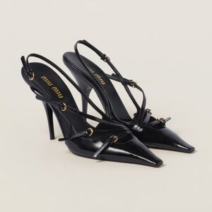 Miu Miu Black Patent Leather Slingbacks with Buckles
